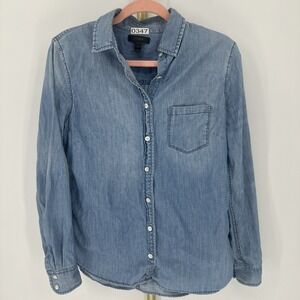 J Crew Shirt Womens Sz 4 Blue Long Sleeve Denim Button Up Western Top Cowgirl